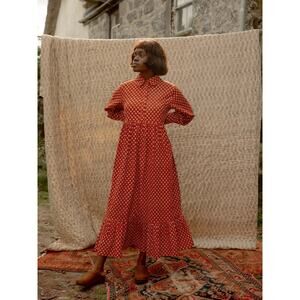 The Naked Generation Savanna Dress Red Block Print Maxi Long Sleeve L
